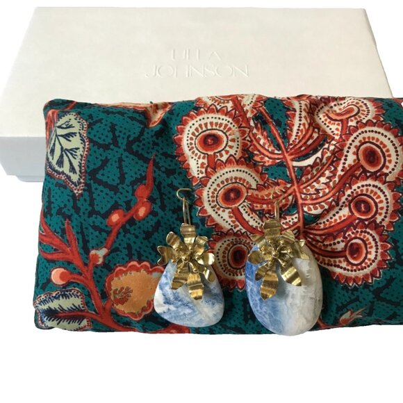 NEW NIB Ulla Johnson Floret Stone Drop Earrings Womens Blue Gold Floral Gray Set - Picture 4 of 8